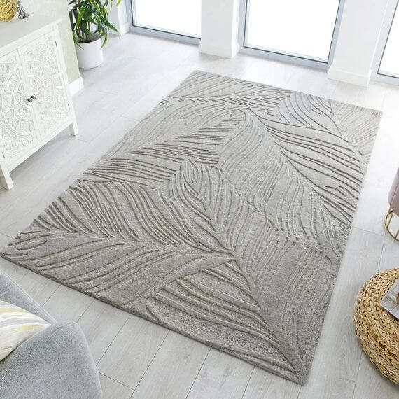 Tapis en laine effet 3D uni salon Lino Leaf